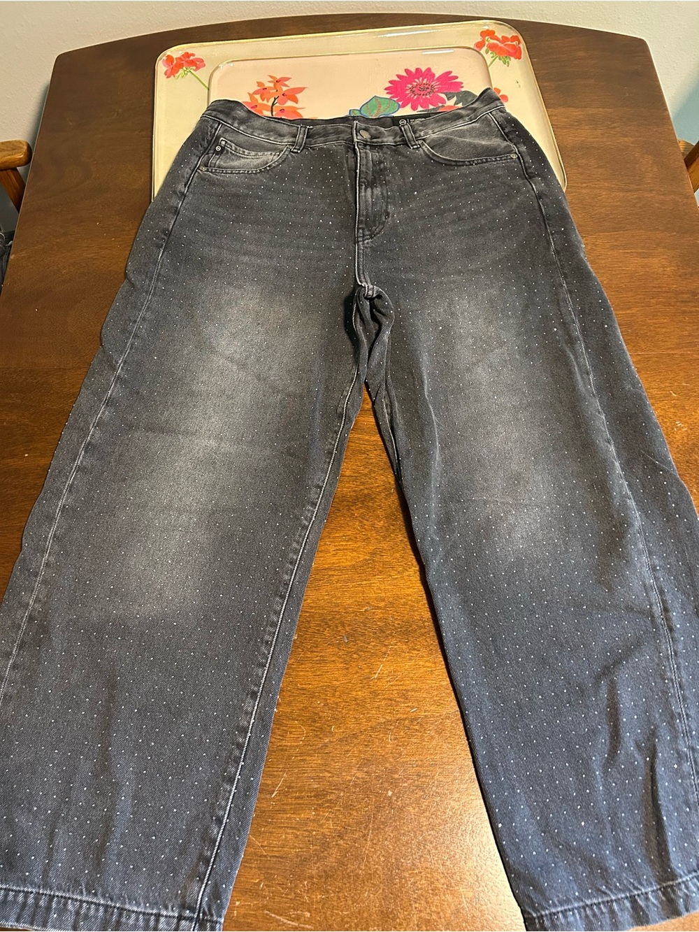 AG HATTIE High rise Dark Gray Studded Barrel Leg Jeans
